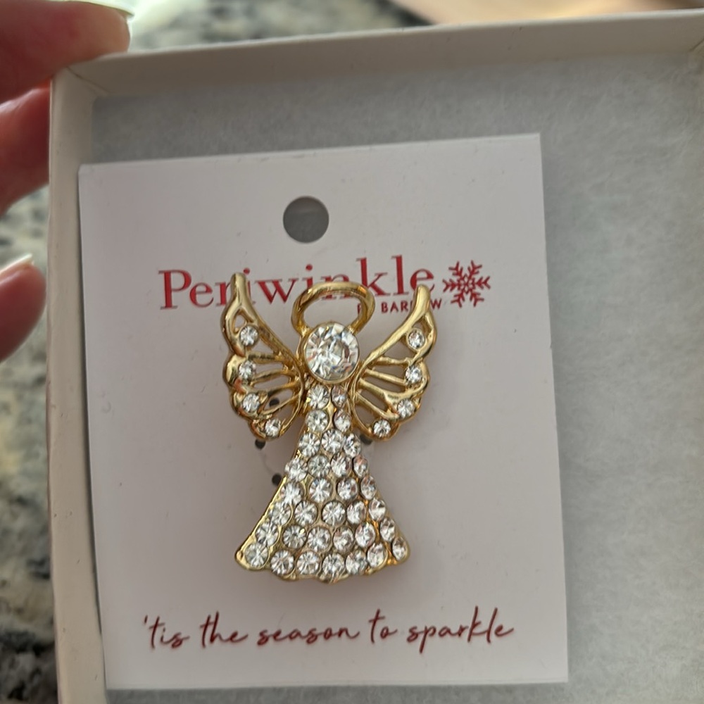 Periwinkle by Barlow goldstone and crystal 2” angel brooch